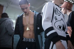 Backstage at Bobby Abley Men's Spring 2016