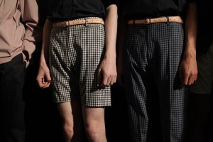 Model backstage at E.Tautz Men's RTW Spring 2016
