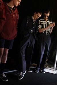 Model backstage at E.Tautz Men's RTW Spring 2016