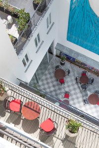 Les Bains balconies and courtyard