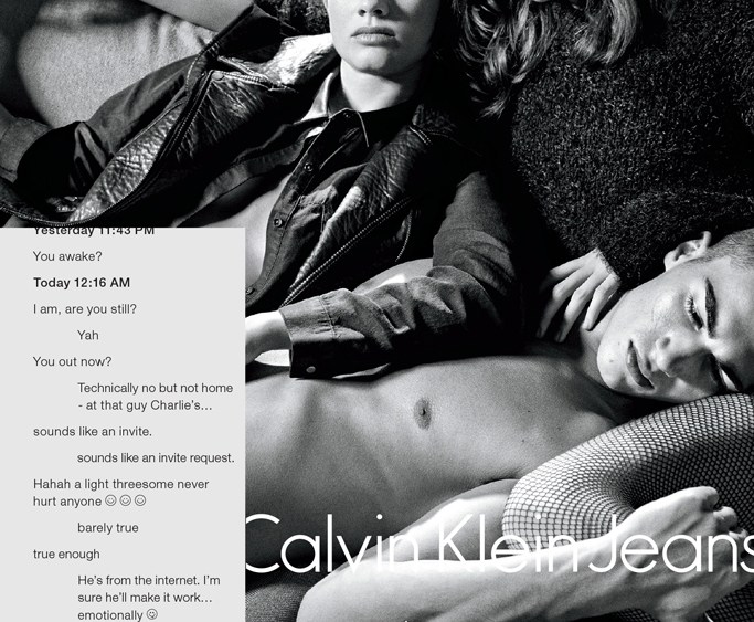A visual from the Calvin Klein Jeans campaign for fall '15.