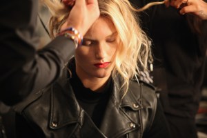 Backstage at Badgley Mischka RTW Spring 2016