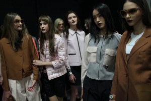 Backstage at Emporio Armani Sring 2016