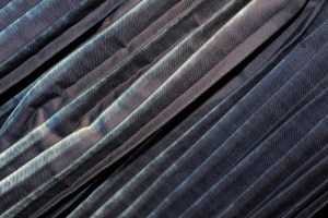Pleated and reversible denim by Royo and Jean-Pierre Ollier.