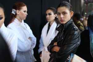 Backstage at Julien Macdonald Spring 2016