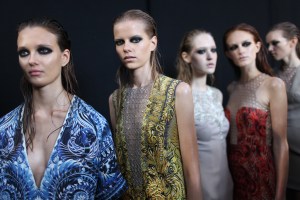 Backstage at Julien Macdonald Spring 2016