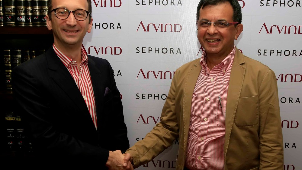Olivier Schaeffer, global chief operating officer of Sephora, and J. Suresh, managing director and chief executive officer of Arvind Lifestyle Brands.
