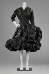 Black taffeta cocktail dress designed by Cristóbal Balenciaga, 1951.