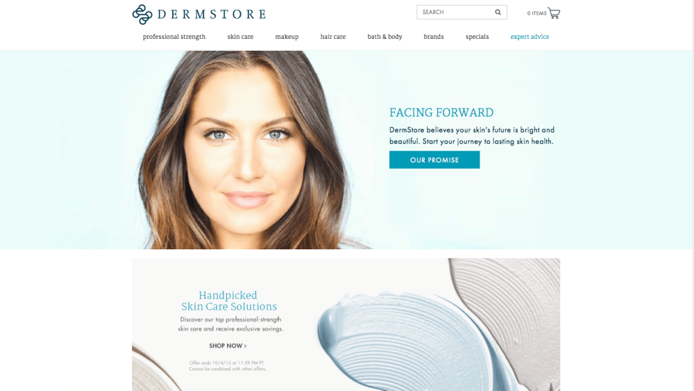 The Dermstore homepage.