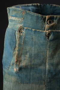 Men’s work pants, denim and brushed cotton, circa 1840, USA, museum purchase.