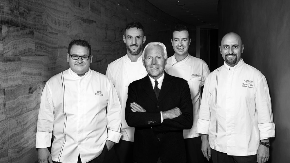 Giorgio Armani and the chefs of the four Armani Ristorante.