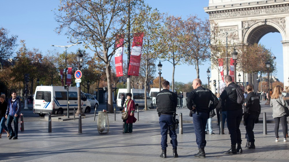 Police officers on the Champs-Elysées on Sunday