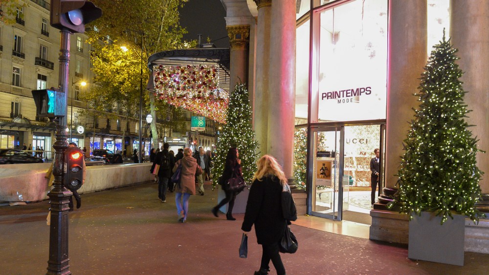 Outside Printemps in Paris.