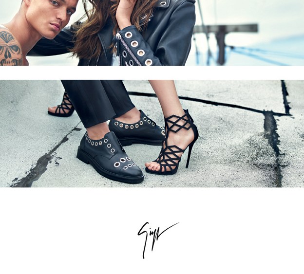 A visual from the spring '16 Giuseppe Zanotti ad campaign shot by Mario Sorrenti