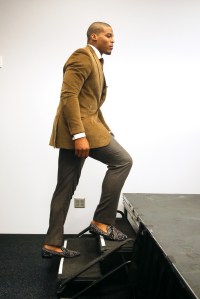 Cam Newton at a postgame press conference during the 2015 season.
