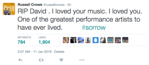 @russelcrowe on David Bowie death