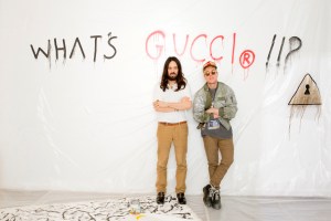 Alessandro Michele and Trevor Andrew in Andrew's temporary studio at the Gucci headquarters in Milan.