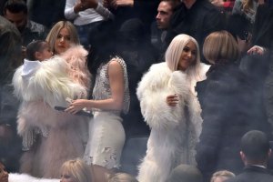 Kourtney Kardashian, Kendall Jenner, Kim Kardashia and Anna Wintour at Yeezy RTW Fall 2016