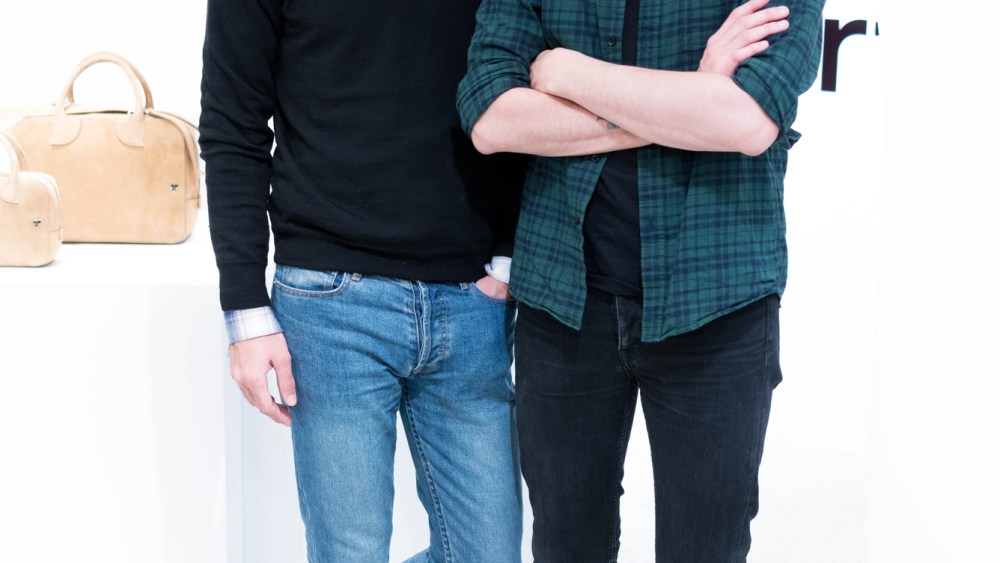 Arnaud Vaillant and Sébastien Meyer at the Courrèges spring '16 collection launch at Bergdorf Goodman