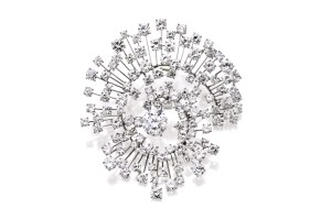 A platinum and diamond brooch offered for auction by Sotheby's.