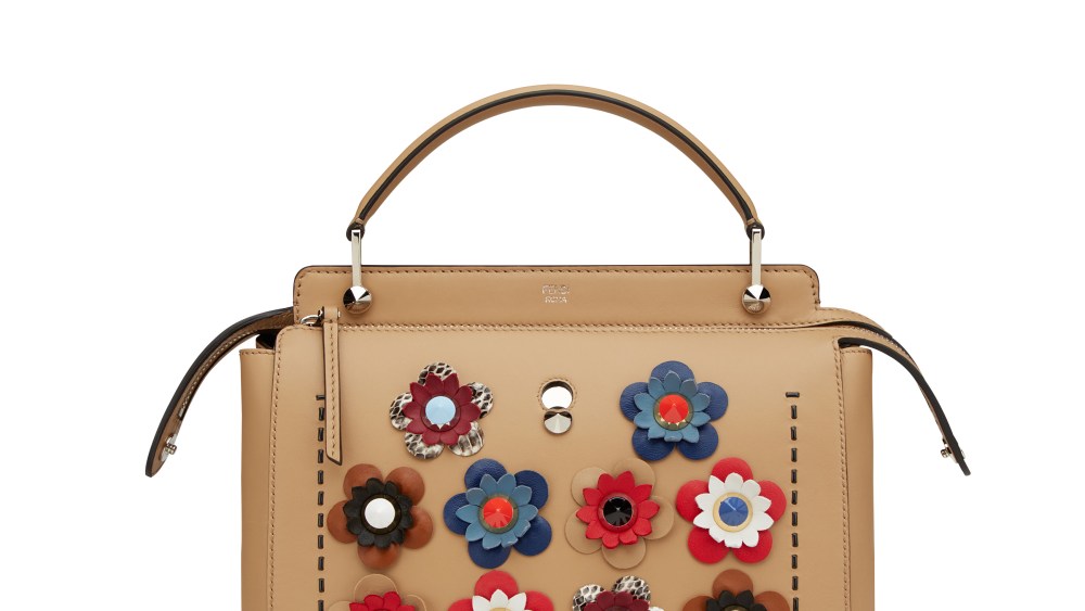 Camel leather 'Dotcom' bag with embroidered flowers