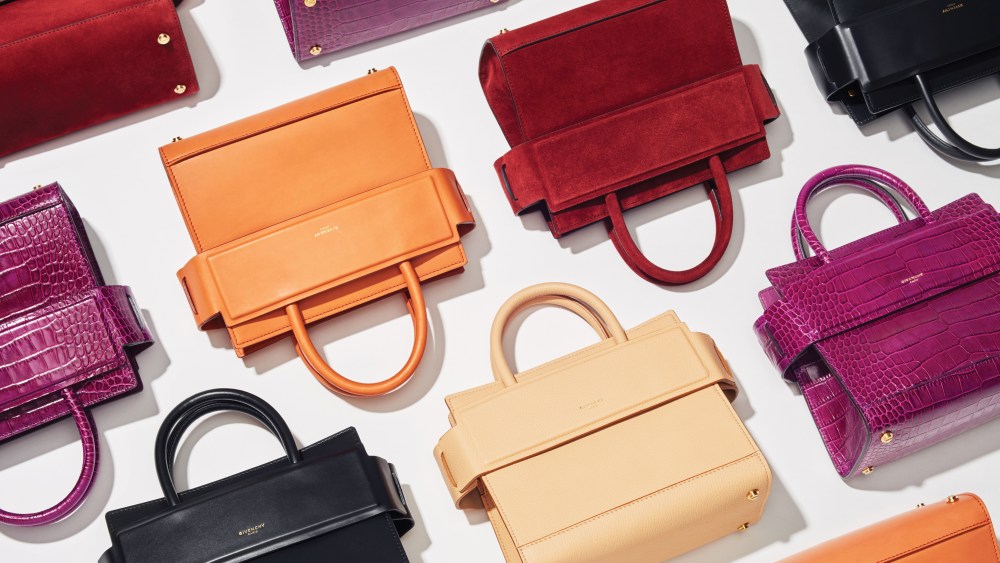 Riccardo Tisci’s latest leather creation for Givenchy, the Horizon, comes in three sizes and a variety of colors. shown here, bags in calf leather, suede and alligator.