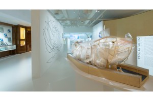 Displays at the exhibit “Fondation Louis Vuitton Building in Paris by Frank Gehry.”