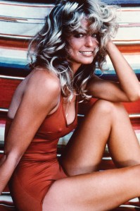 Despite visual evidence to the contrary, Kamali calls Farrah Fawcett’s famous 1976 poster swimsuit “crappy.” The poster now has a home at the Smithsonian.