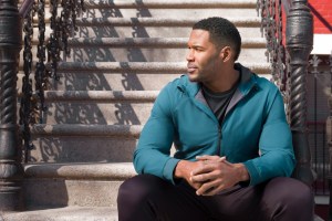 Michael Strahan wearing a look from MSX.