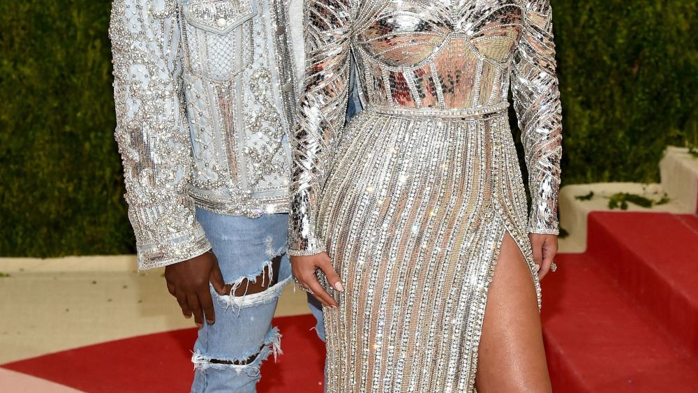 Kanye West with Kim Kardashian in Balmain at met gala 2016