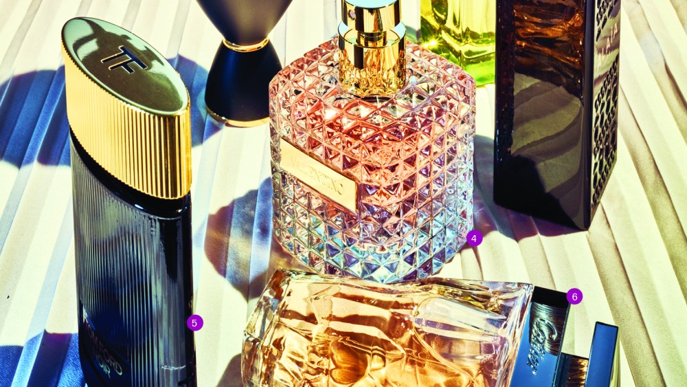 Azzedine Alaïa Alaïa Paris, Beauté Prestige International (3); Hermès Le Jardin de Monsieur Li, Beauté Prestige International (2); La Panthère Eau de Parfum Légère, Cartier (6); Le Gemme Collection — Ashlemah, Bulgari (1); Noir Pour Femme, Tom Ford Beauty (5); Valentino Donna, Puig (4).