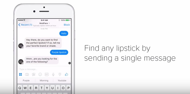 ModiFace's Facebook bot for beauty.