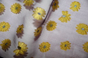A floral fil coupe design on a chiffon base by Sfate & Combier.