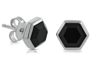 black onyx hexagon stud earrings in sterling silver