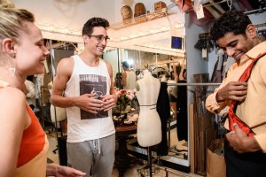 Justin Peck (center) with New York City Ballet principal dancers Sara Mearns (left) and Amar Ramasar (right)