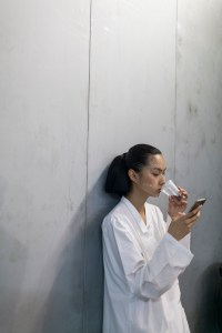 Backstage at Issey Miyake RTW Spring 2017