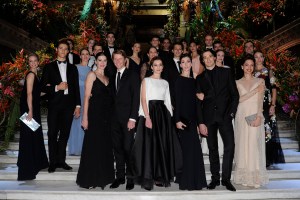 Aurélie Dupont on the grand staircase of the Palais Garnier with dancers from the Paris Opera