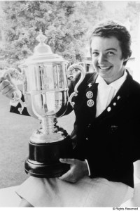 Catherine Lacoste with her US Open Golf Championship trophy in 1967. Catherine is the daughter of René Lacoste. She became the ﬁrst foreigner and the youngest player to win the women's tournament.