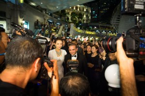 Zhang Ziyi and Nirav Modi are surrounded by a crowd at 1881 Heritage.