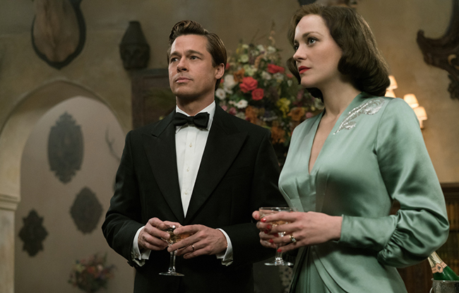 Brad Pitt and Marion Cotillard in a scene from "Allied".