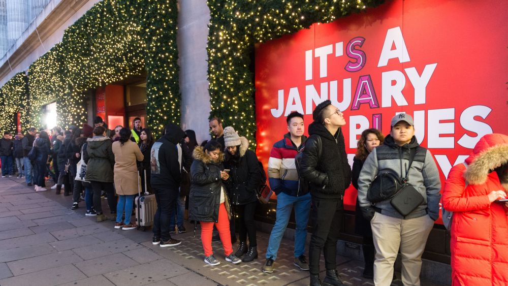 Shoppers queueing outside Selfridges