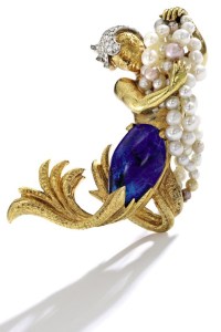 Pair of 18 Karat Gold, Platinum, Aquamarine and Diamond Brooches, Verdura