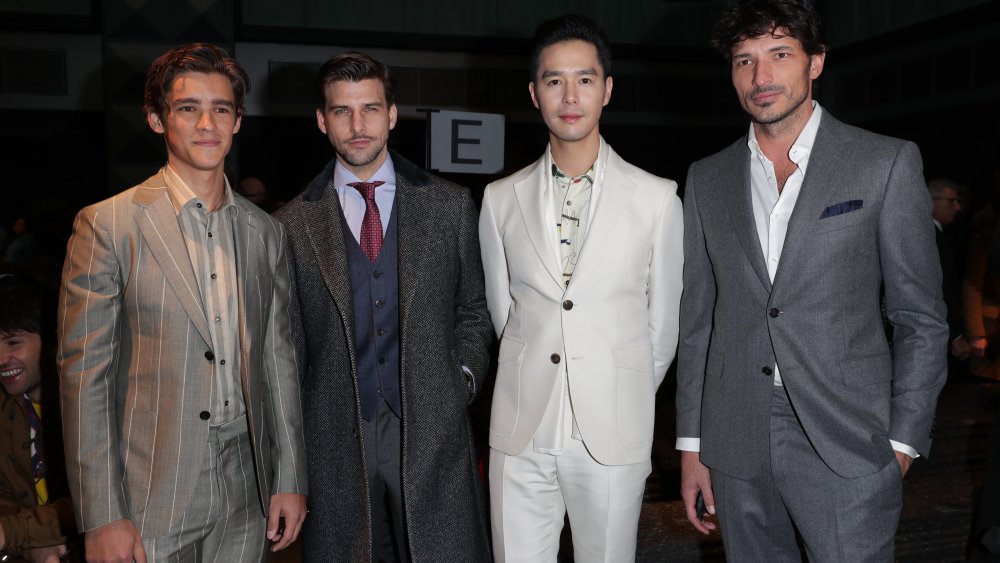 Brenton Thwaites, Johannes Huebl, Sphinx Ting and Andres Velencoso ferragamo front row