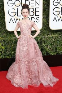 Golden Globes 2017: Lily Collins in Zuhair Murad Golden