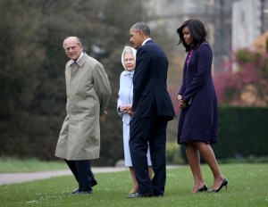 Queen Elizabeth II and Prince Philip Meet President Barack Obama and First Lady Michelle Obama in Narcisco Rodriguez.