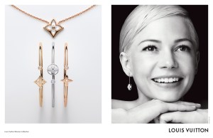 Michelle Williams debuts in Louis Vuitton's new Color Blossom BB jewelry collection ads.