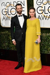 Golden Globes 2017 Benjamin Millepied in Ermenegildo Zegna Couture and Natalie Portman in Prada.