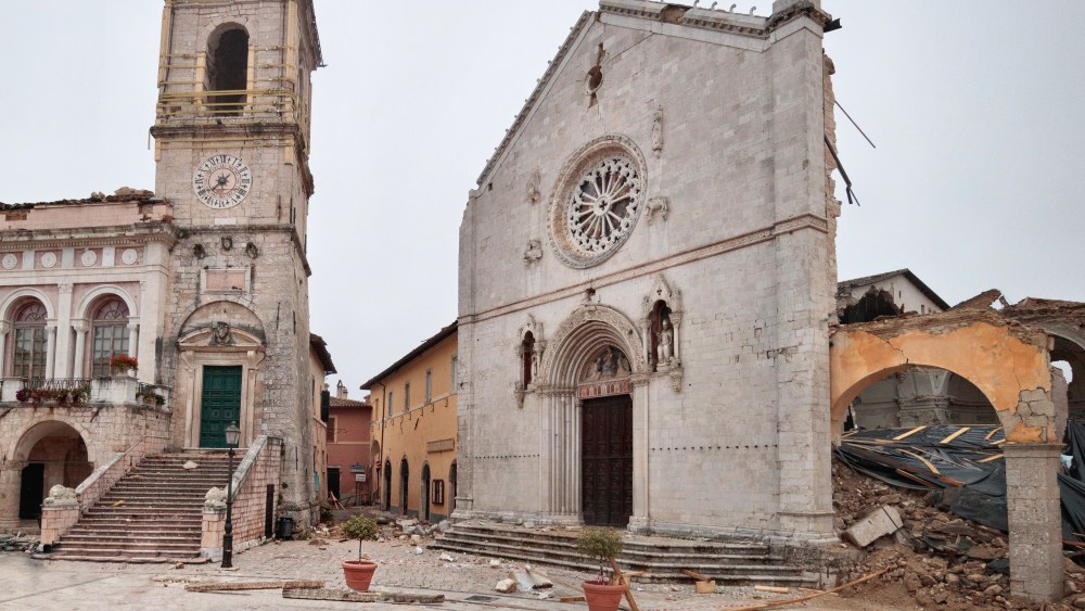 Norcia's central square after the earthquake.