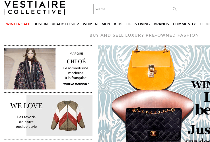 Vestiaire Collective's homepage