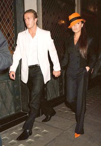 David and Victoria Beckham at the Ivy restaurant in London in 2003